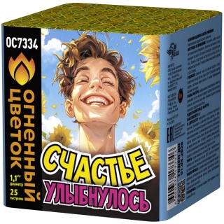 Салют ОС7334 Счастье улыбнулось!, 25 залпов, 1,1 дюйма калибр, ТМ 